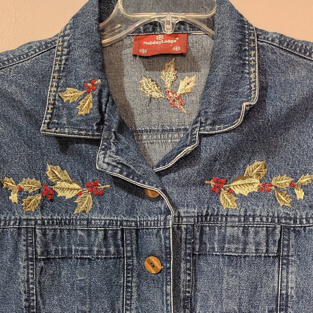 Vintage HOLIDAY LODGE BY NORTHCREST Denim Buttoned Chambray Embroidered Jacket